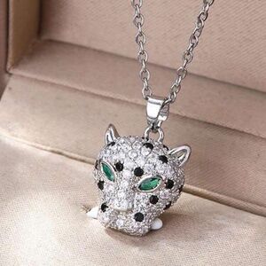 Silver Plated Stainless Steel Leopard Pendant Necklace